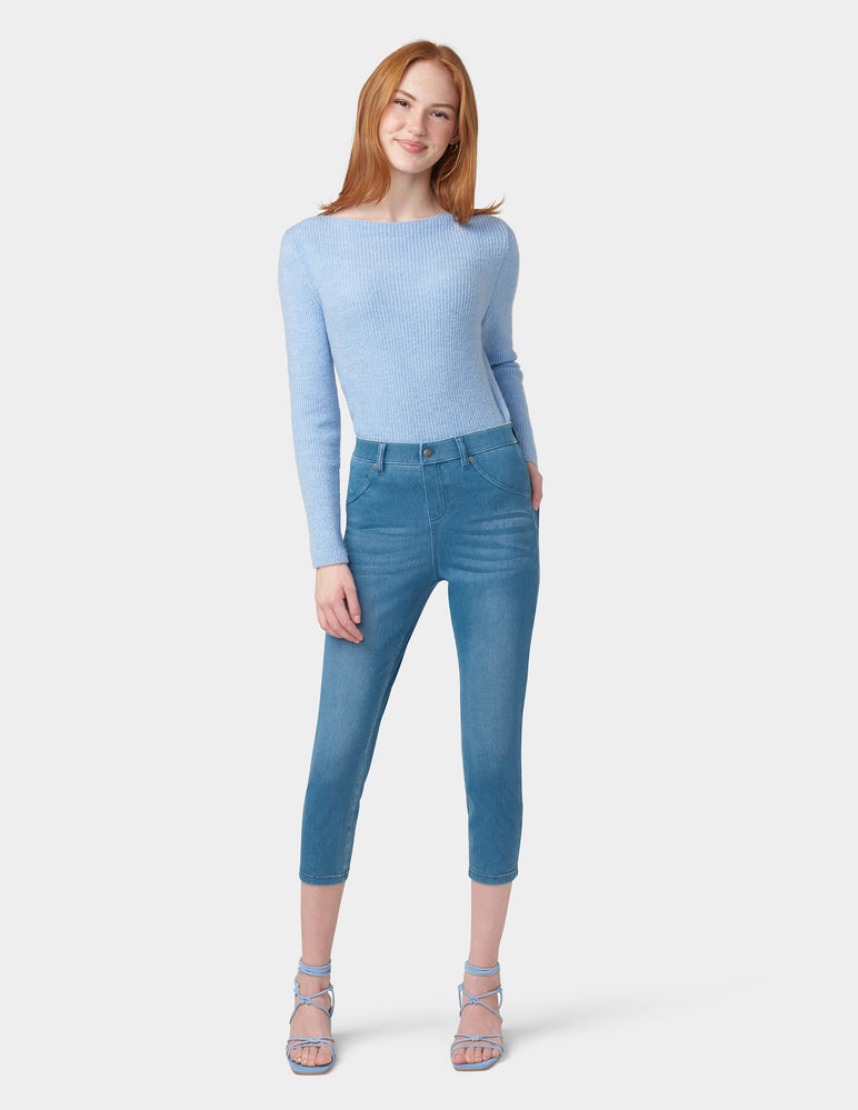 HUE Leggings Skimmer a Vita Alta in Denim strappato Calzetteria, Rosa Confetto, S Donna HUE Leggings Skimmer a Vita Alta in Denim strappato Calzetteria, Rosa Confetto, S Donna