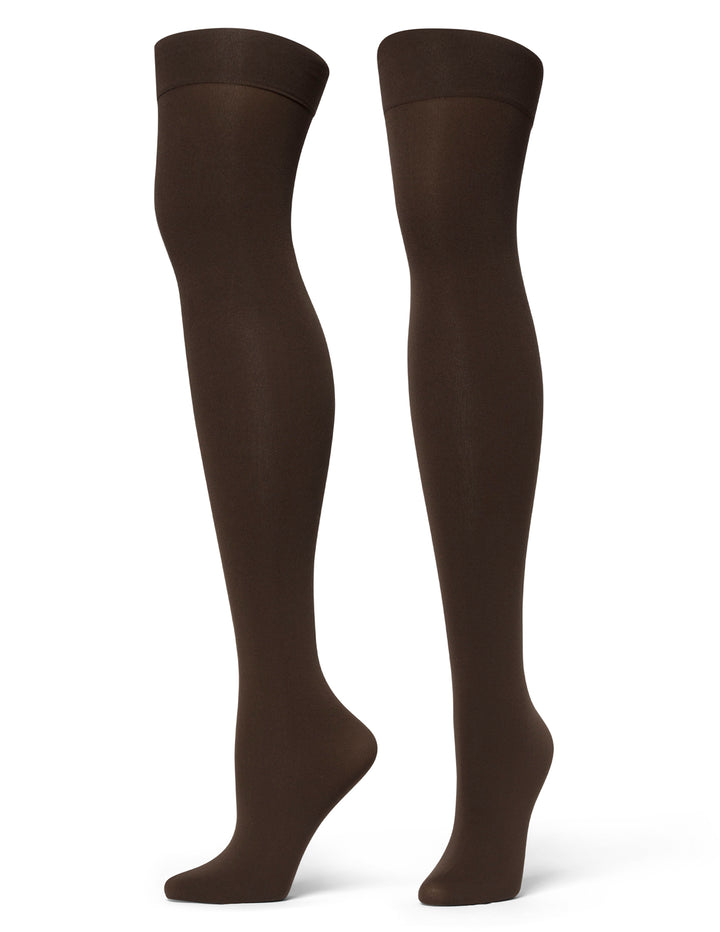 Pair of brown knee-high socks on a white background