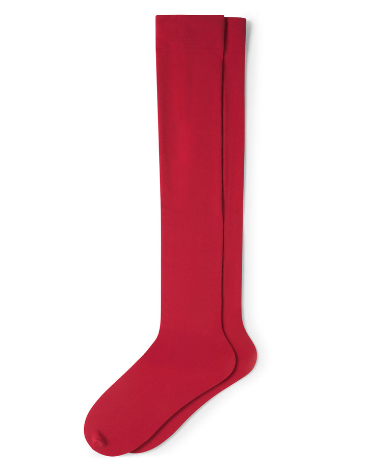 Red knee-high sock on a white background