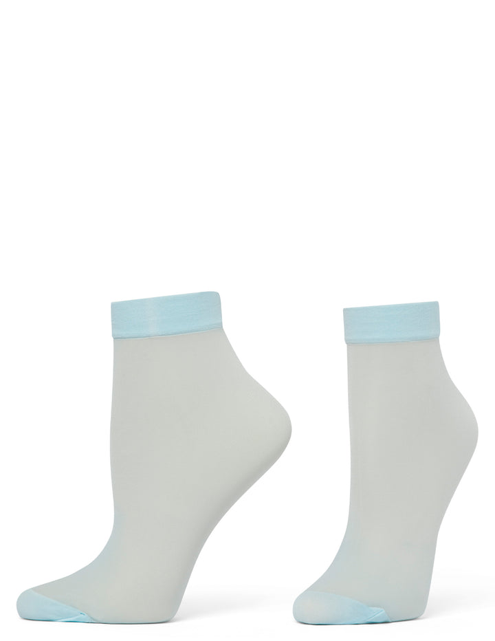 Light blue ankle sock with trim on a white background