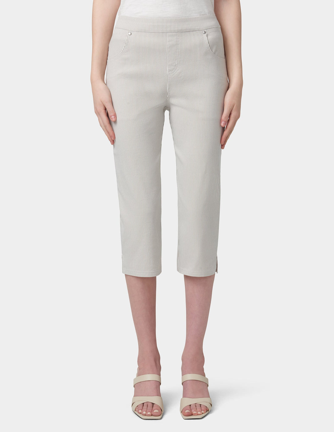 HUE Women's Spring Stripe Pedal Pusher Pants - Taupe Stripe