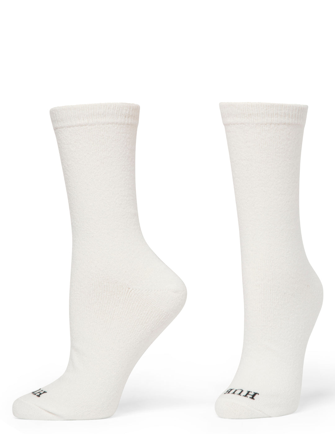 Two white socks with brand logo on a white background