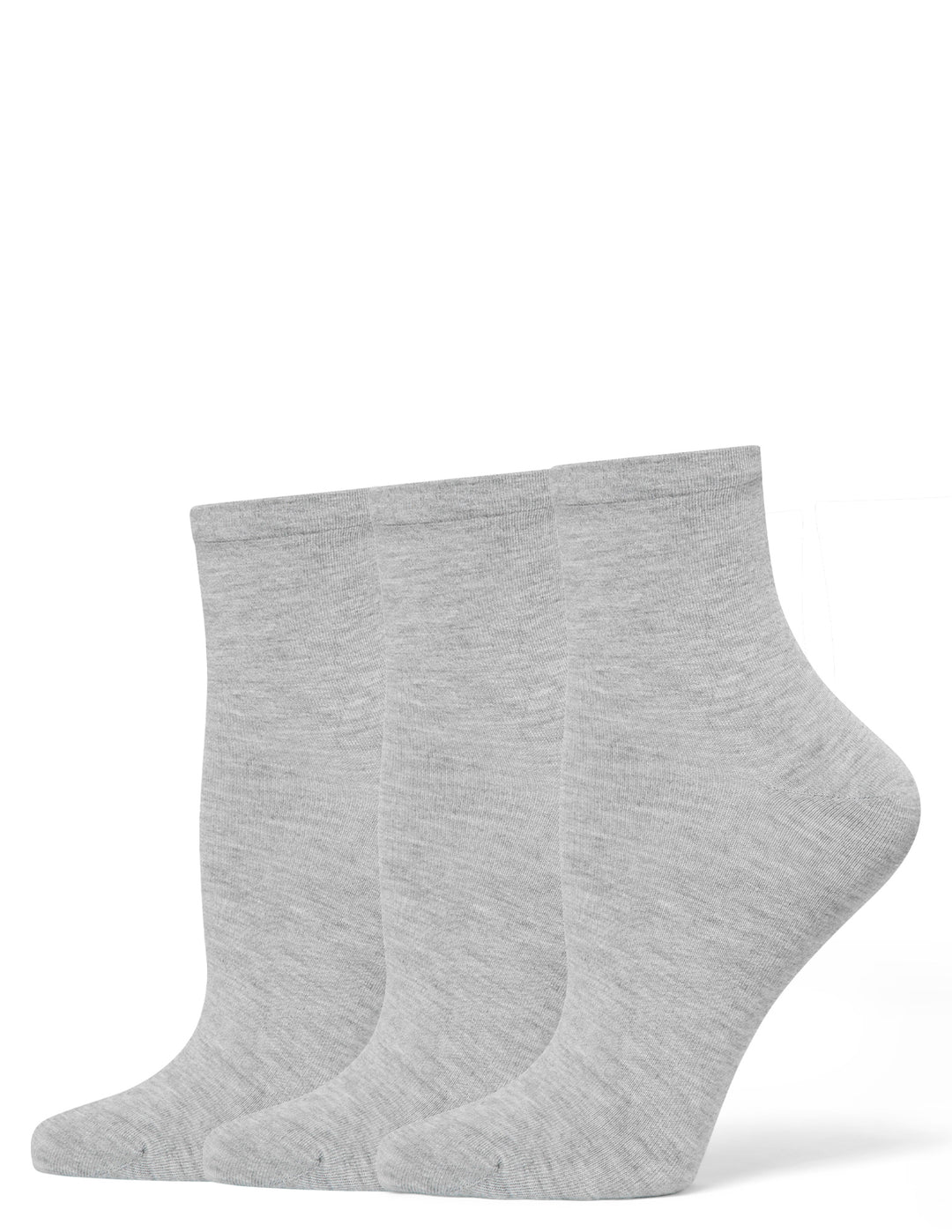 Three pairs of gray socks on a white background