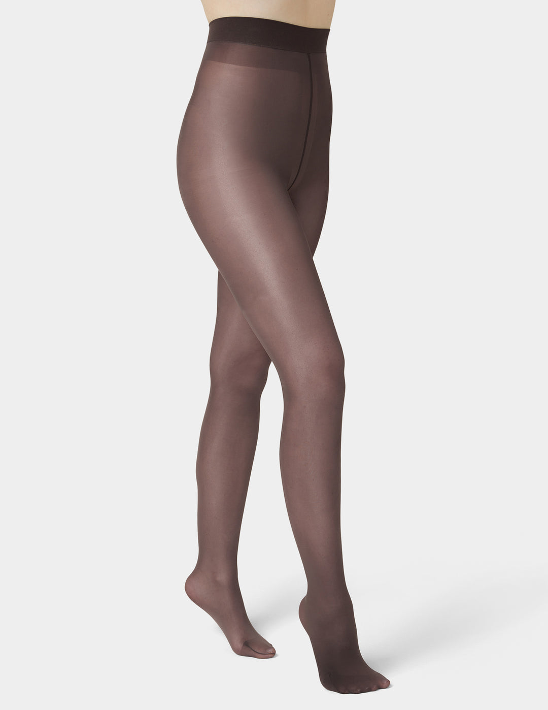 Brown tights worn by a person on a white background