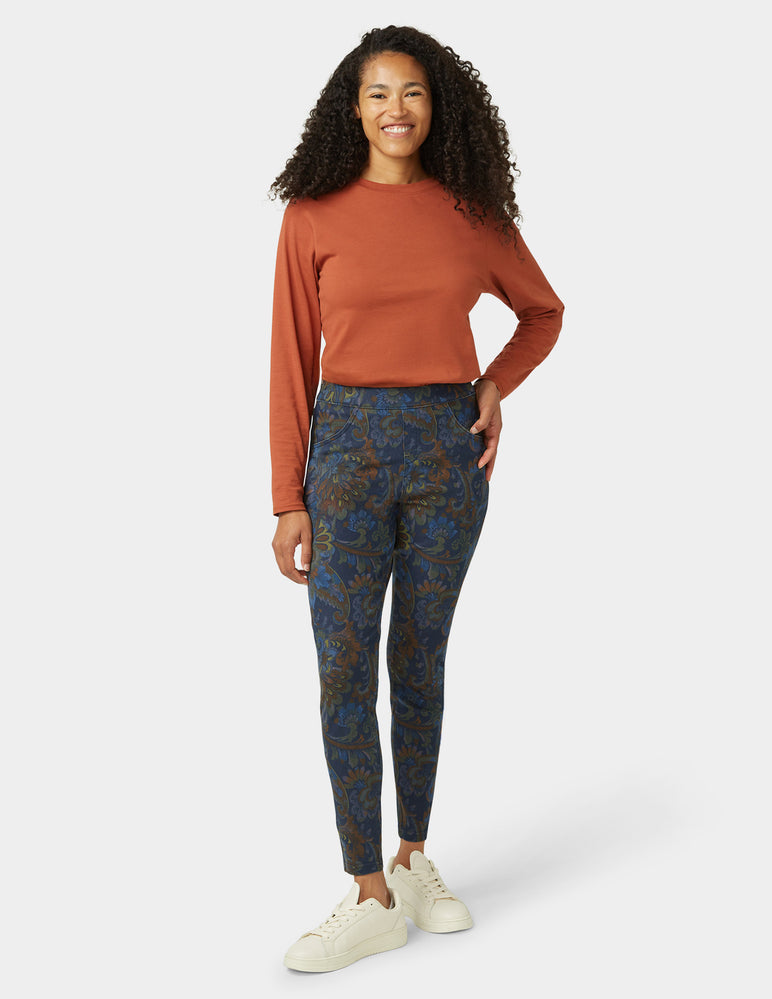 HUE Girls' Sweatshirt Denim Leggings – Comfy Pull-On Style With Real Pockets | Mid-Rise, 24" Inseam