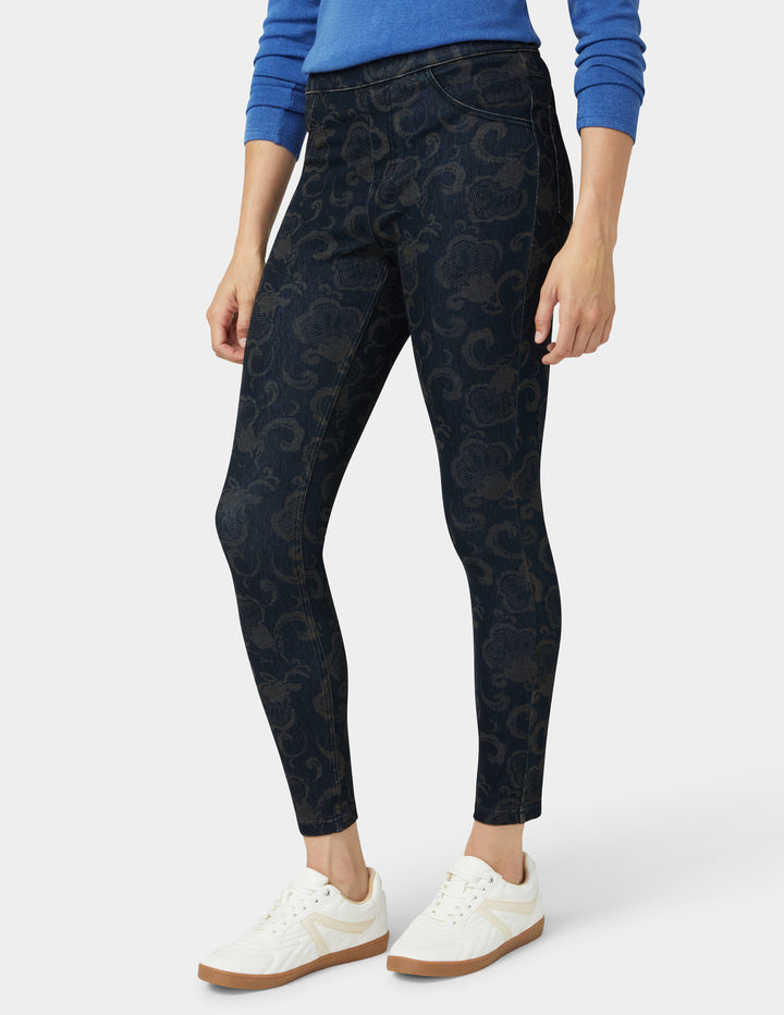 Etched Floral Denim Legging