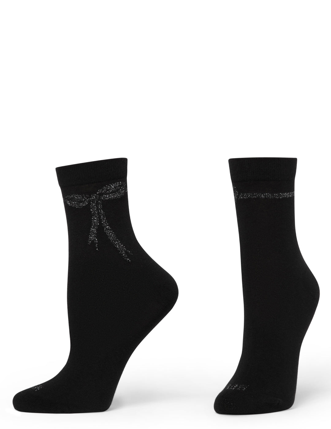 Pair of black socks with a subtle pattern on a white background