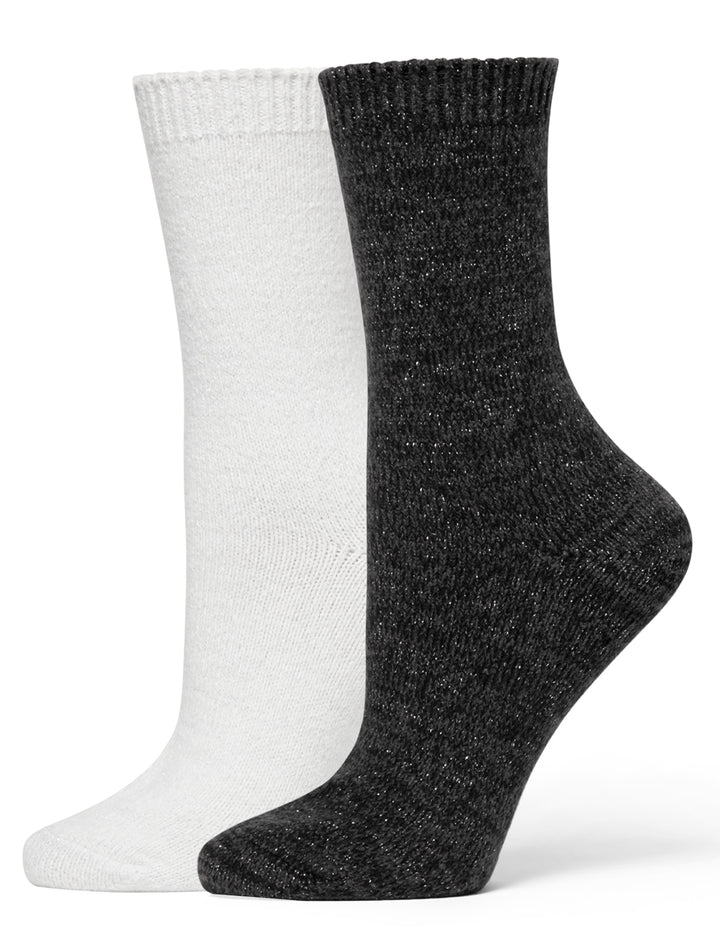 Two socks, one white and one black, on a white background
