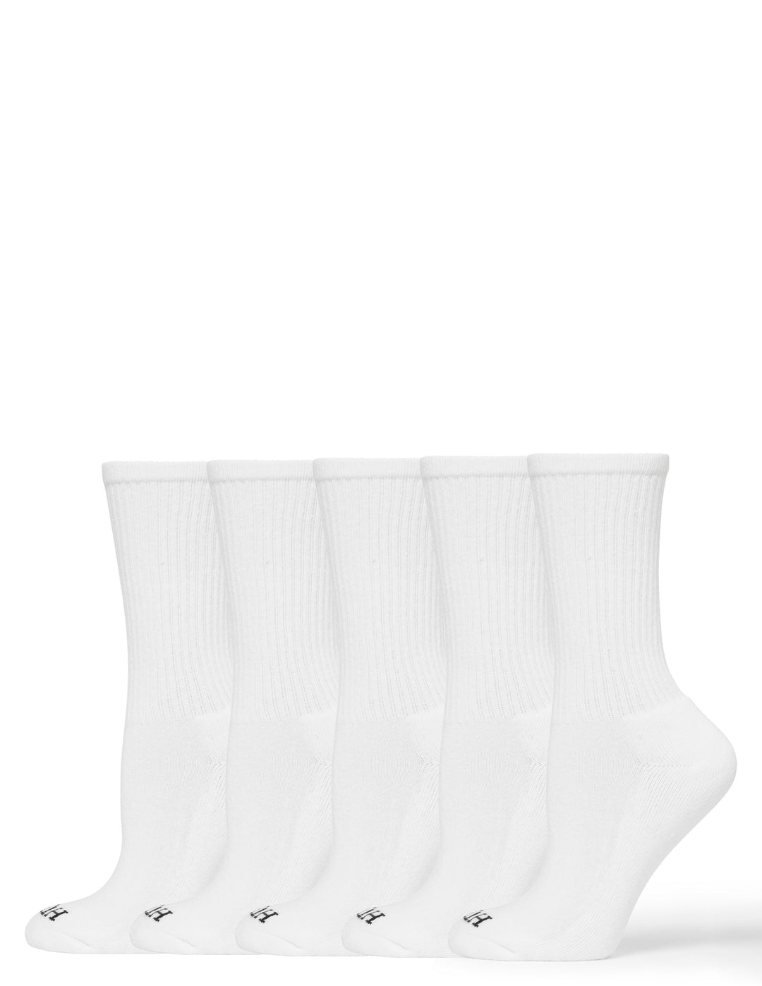 Set of six white socks on a white background