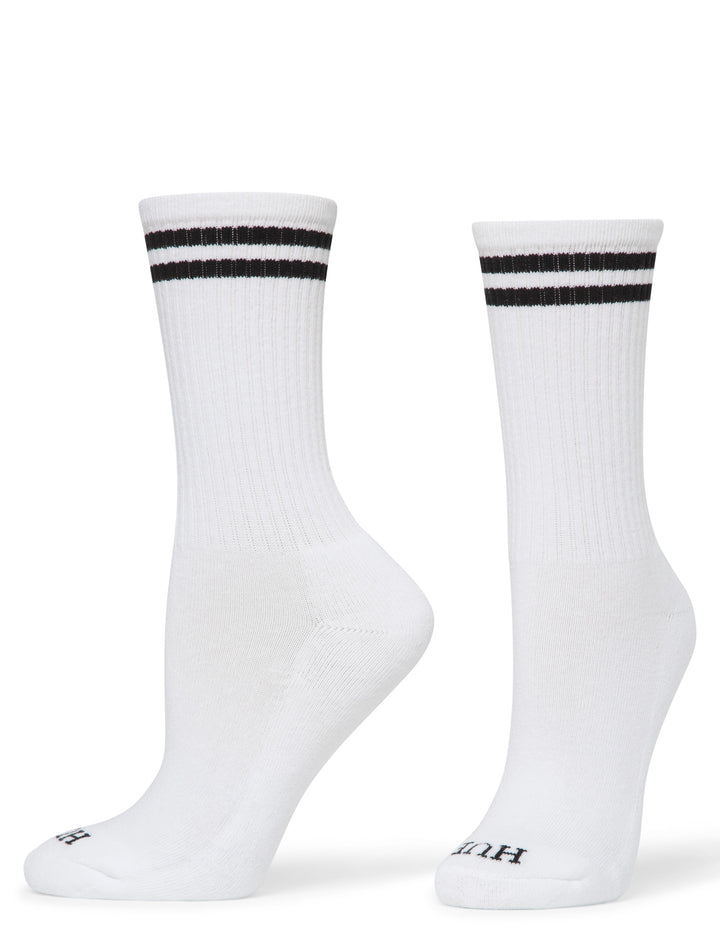 White socks with black stripes on a white background
