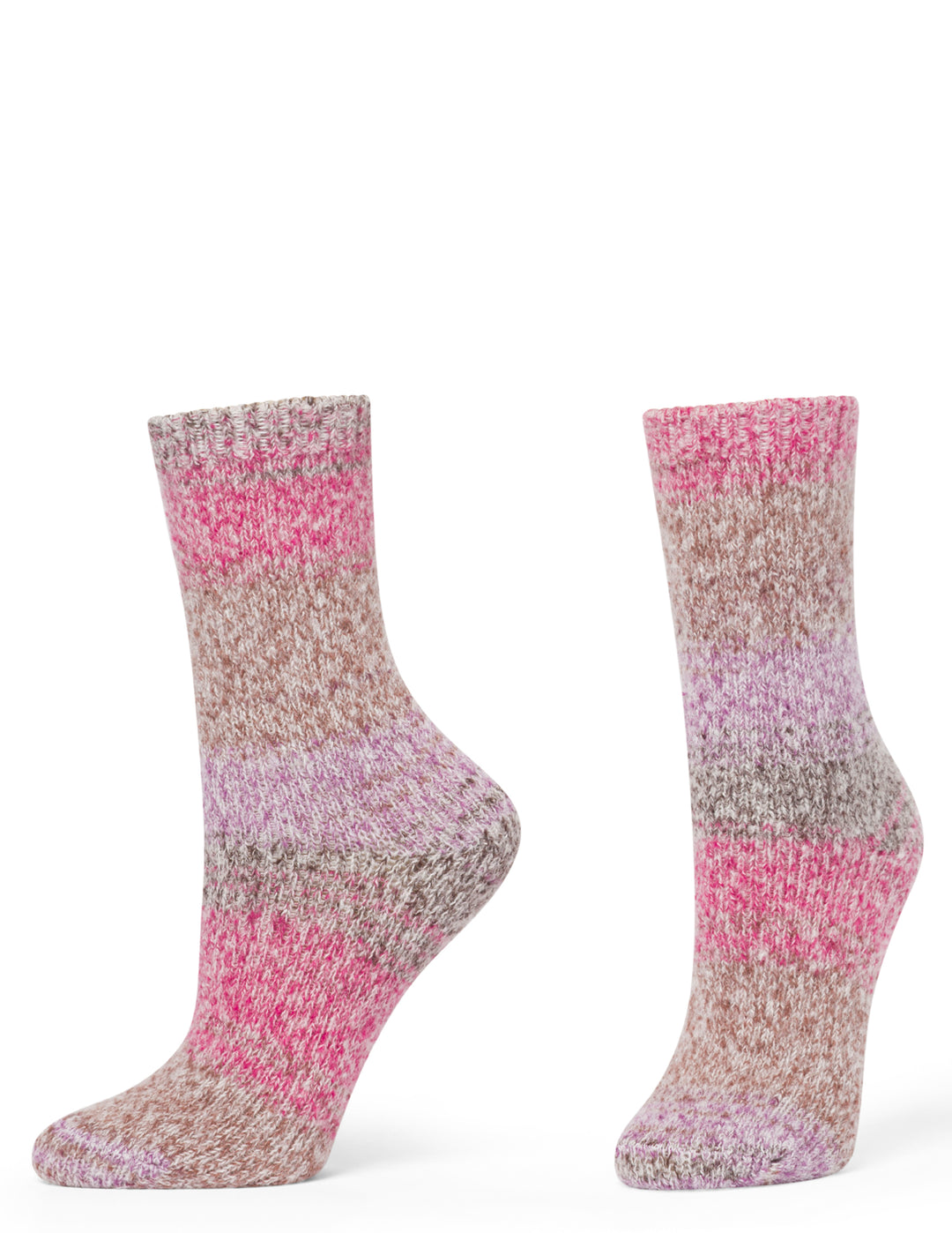 Pair of pink and brown socks on a white background